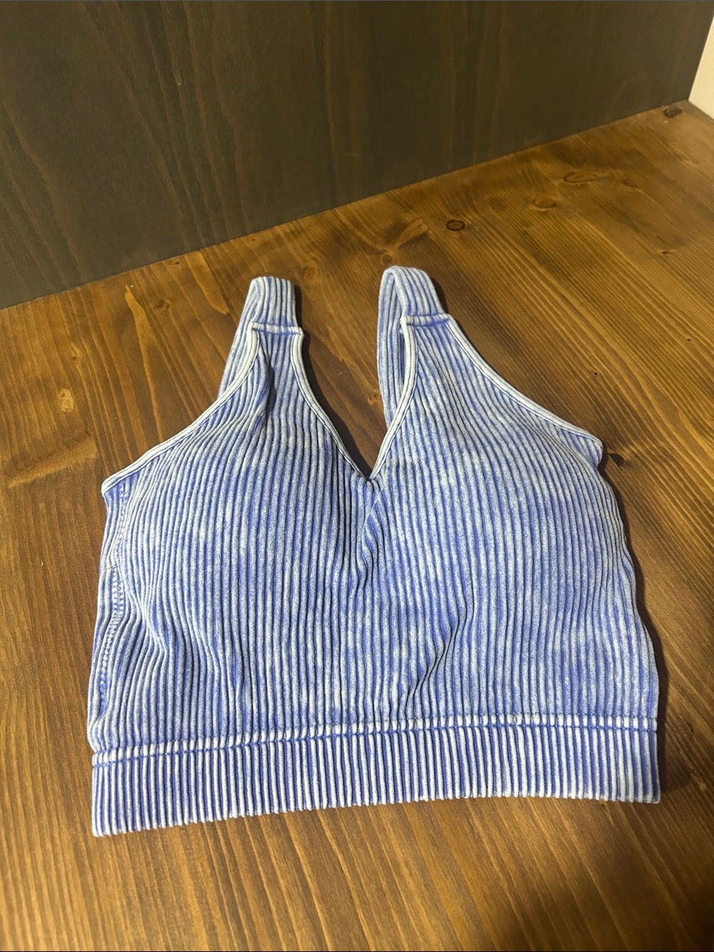 Zenana Ribbed Light Blue V-Neck Crop Brami Tank NEW size S/M